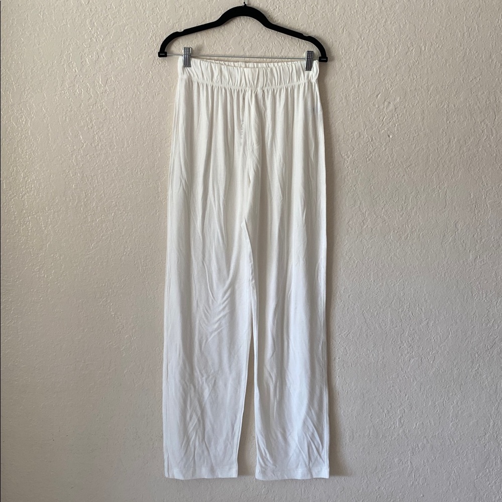 Eterne Egyptian Cotton Lounge Pant Size S Cream Straight Leg Soft Stretchy Chic - Picture 5 of 12